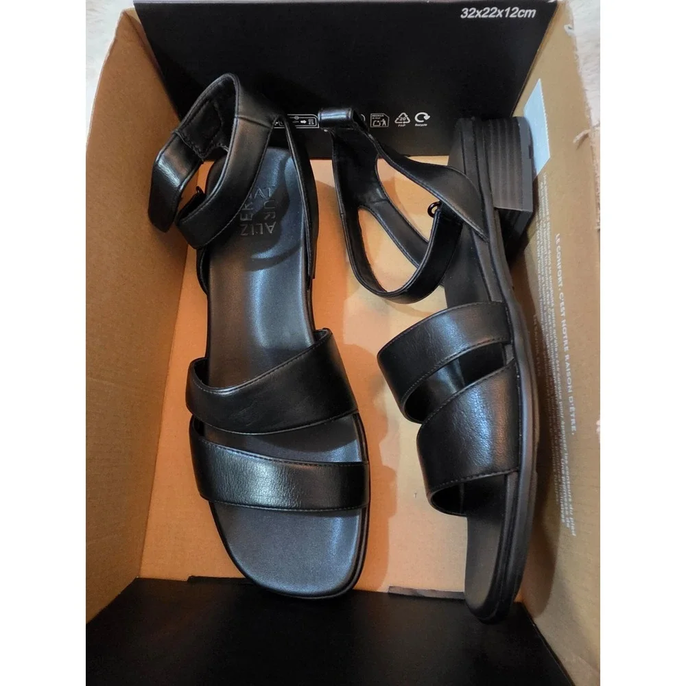 NIB Naturalizer Effie Black Strappy Low Wedge Sandals – Women's Size 10 M